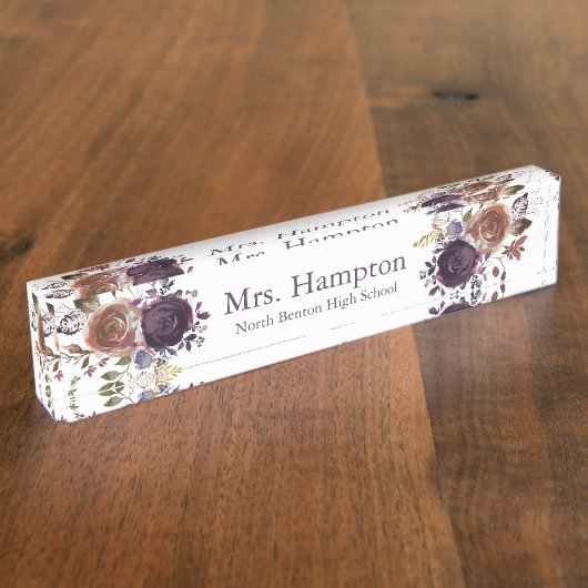 プロフェッショナルパープルおよび金ゴールドフローラ先生 デスクネームプレート (側面)