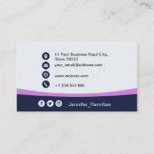 プロフェッショナルパープル追加ロゴQRコードフォト 名刺 (裏面)