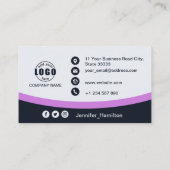 プロフェッショナルパープル追加ロゴQRコードフォト 名刺 (裏面)