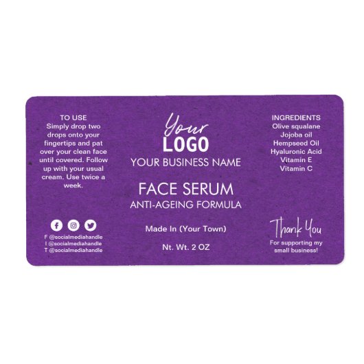 プロフェッショナルパープル顔及び毛髪油血清 ラベル (正面)