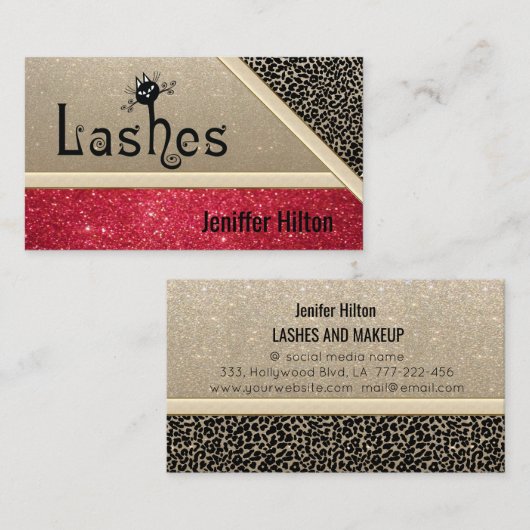プロフェッショナルヒョウのキラキラ猫のラッシュロゴ 名刺 (正面/裏面)