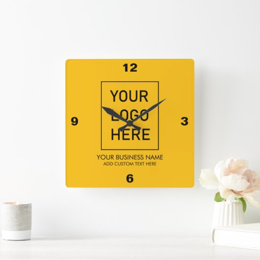 プロフェッショナルビジネスロゴと文字会社イエロー スクエア壁時計 (ホーム)