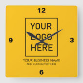 プロフェッショナルビジネスロゴと文字会社イエロー スクエア壁時計 (正面)