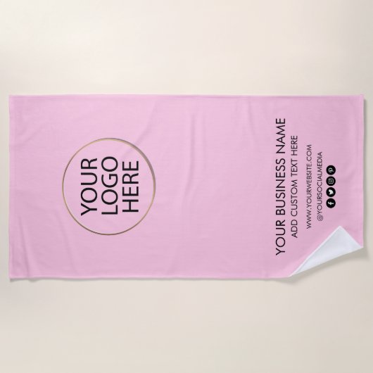 プロフェッショナルビジネスロゴと文字会社ピンク ビーチタオル (正面)