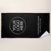 プロフェッショナルビジネスロゴと文字会社ブラック ビーチタオル (正面)