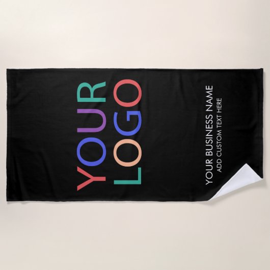 プロフェッショナルビジネスロゴと文字会社ブラック ビーチタオル (正面)