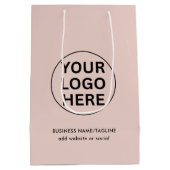 プロフェッショナルビジネスロゴ&文字l赤面ピンク ミディアムペーパーバッグ (裏面)