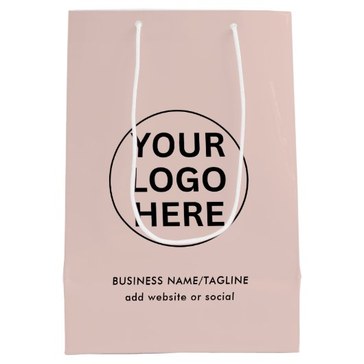 プロフェッショナルビジネスロゴ&文字l赤面ピンク ミディアムペーパーバッグ (裏面)