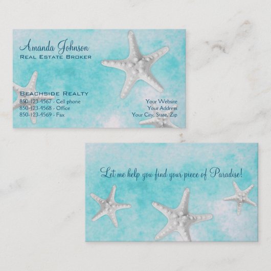 プロフェッショナルビーチエステ実在ートスターフィッシュブルー 名刺 (正面/裏面)