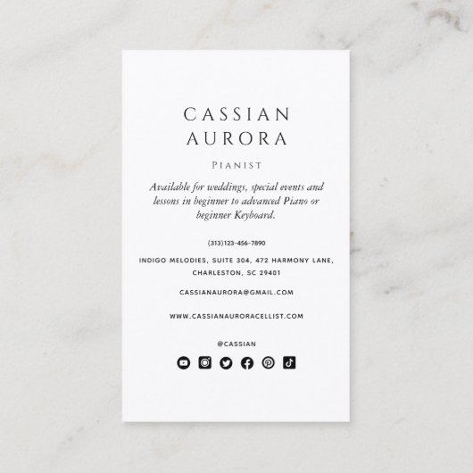 プロフェッショナルピアニスト及びピアノ音楽先生 名刺 (裏面)