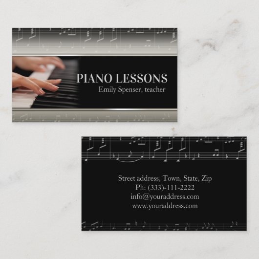 プロフェッショナルピアノ音楽先生カード 名刺 (正面/裏面)