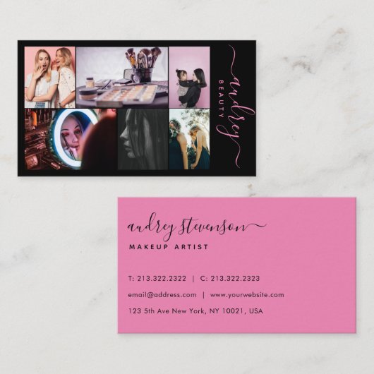 プロフェッショナルピンクと黒の署名6枚の写真 名刺 (正面/裏面)