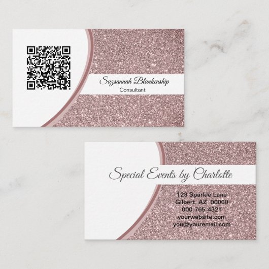 プロフェッショナルピンクグリッターQRコードテンプレート 名刺 (正面/裏面)