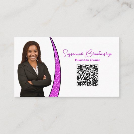 プロフェッショナルピンクスリバーフェイクグリッター写真QR 名刺 (正面)