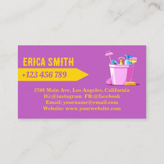 プロフェッショナルピンクハウス清掃メイドサービスロゴ 名刺 (裏面)