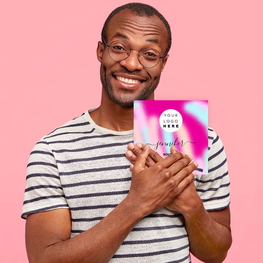 プロフェッショナルピンクパステルカスタム海QRロゴ スクエア名刺