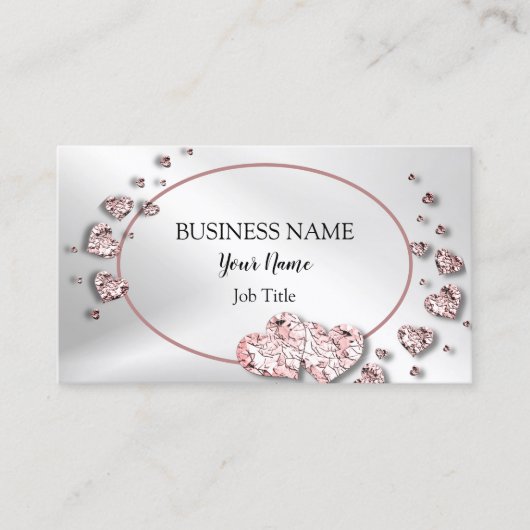 プロフェッショナルピンクピーチ光沢のあるハート幾何学的 名刺 (正面)