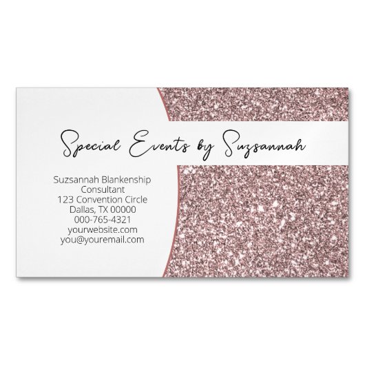 プロフェッショナルピンクフェイクグリッターカスタム マグネット名刺 (正面)