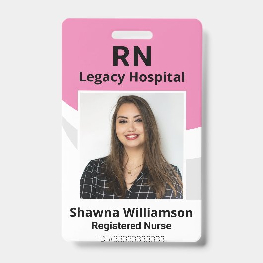 プロフェッショナルピンクIDフォトバッジ(バーコード) バッジ (Front)