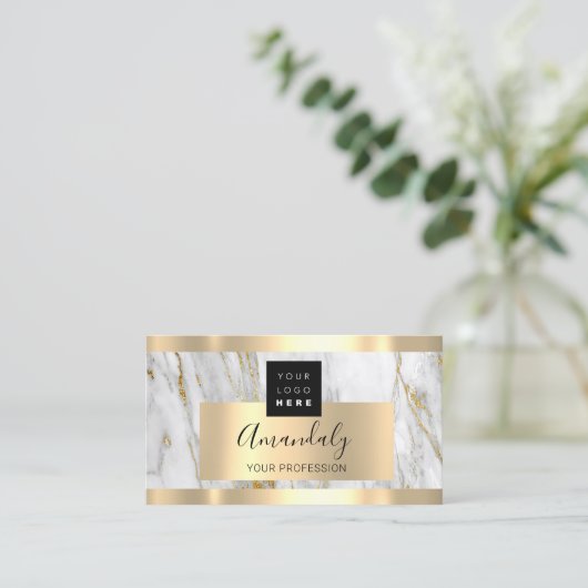 プロフェッショナルファイナンス投資大理石金ゴールドロゴ 名刺 (スタンド正面)