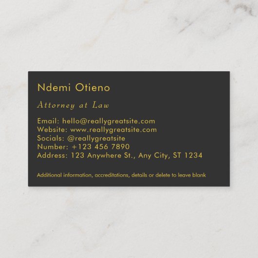 プロフェッショナルフェイク金ゴールドと黒人弁護士 名刺 (裏面)