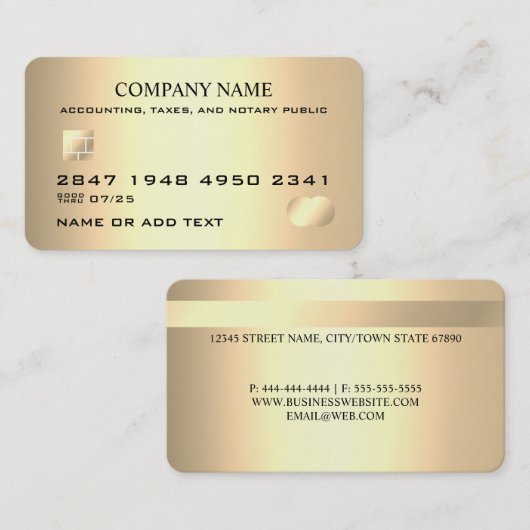 プロフェッショナルフェイク金ゴールドクレジットカード 名刺 (正面/裏面)