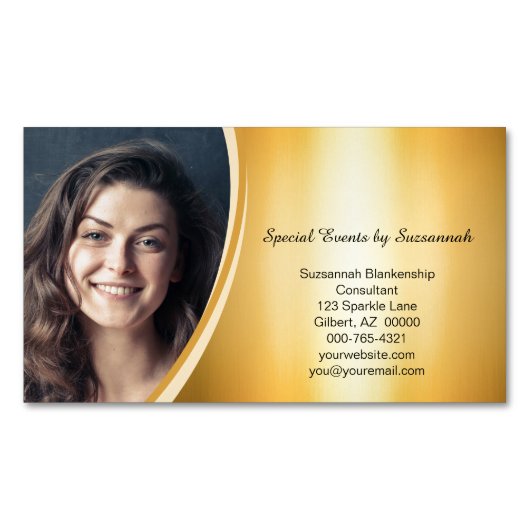 プロフェッショナルフェイク金ゴールドフレアカスタム写真 マグネット名刺 (正面)