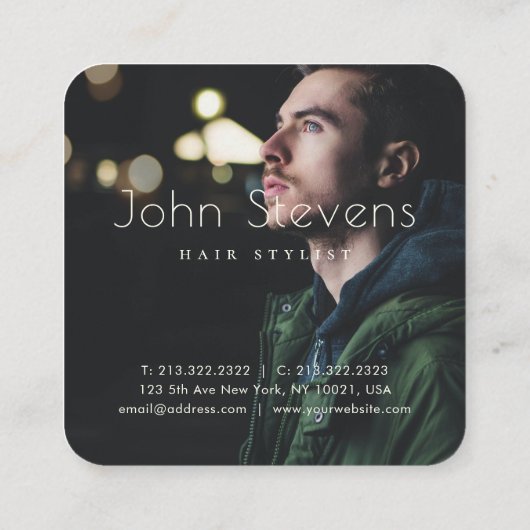 プロフェッショナルフェイク金ゴールド口ひげヘア理容師写真 スクエア名刺 (裏面)