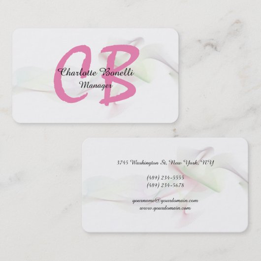 プロフェッショナルフェミニン抽象芸術曲線ピンクモノグラム 名刺 (正面/裏面)