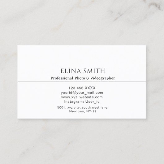 プロフェッショナルフォトビデオグラファー名刺 名刺 (裏面)