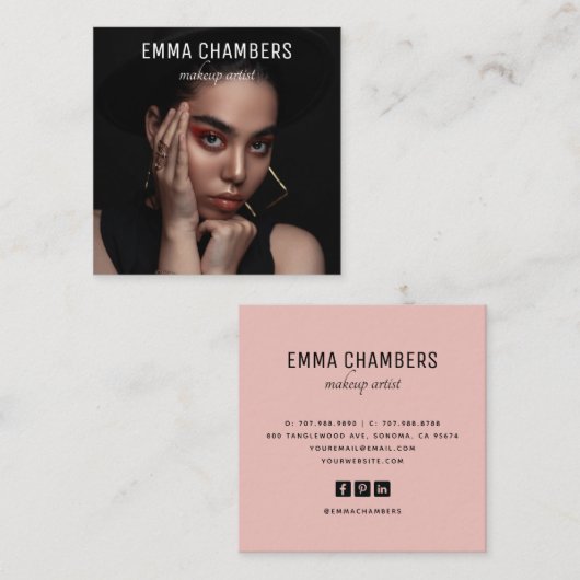 プロフェッショナルフォトメイクアップアーティスト スクエア名刺 (正面/裏面)