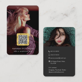 プロフェッショナルフォト　QRコード　モダンスタイリッシュゴールド 名刺