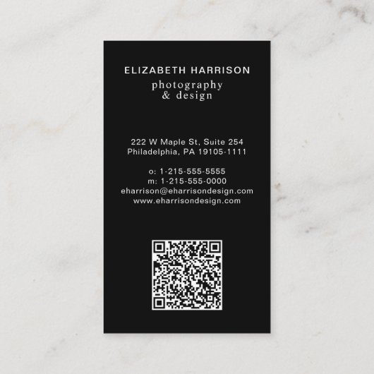 プロフェッショナルフォトQRコードブラック 名刺 (裏面)