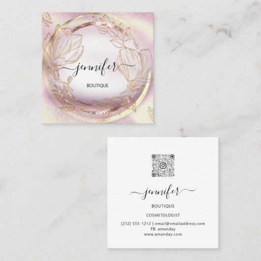 プロフェッショナルフレームバラフローラQRコードロゴ スクエア名刺 (正面/裏面)