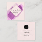 プロフェッショナルフレーム美しいメイクアップロゴパープルピンク スクエア名刺 (正面/裏面)