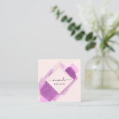 プロフェッショナルフレーム美しいメイクアップロゴパープルピンク スクエア名刺 (スタンド正面)