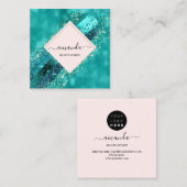 プロフェッショナルフレーム金ゴールド美しいロゴトロピカルアクア スクエア名刺 (正面/裏面)