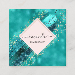 プロフェッショナルフレーム金ゴールド美しいロゴトロピカルアクア スクエア名刺