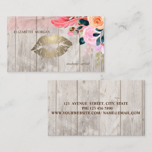 プロフェッショナルフローラフェザー，唇，木のテクスチャ 名刺 (正面/裏面)