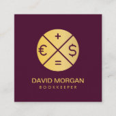 プロフェッショナルブックキーパーバーガンディと金ゴールド スクエア名刺 (正面)