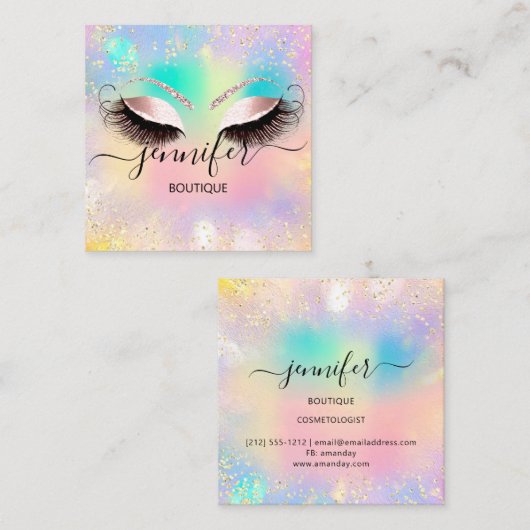 プロフェッショナルブティックショップアイズグリッターホログラフ スクエア名刺 (正面/裏面)
