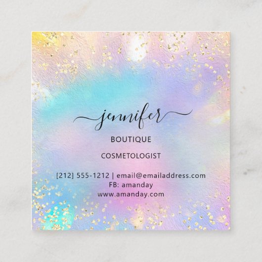 プロフェッショナルブティックショップグリッターグラムホログラフ スクエア名刺 (裏面)