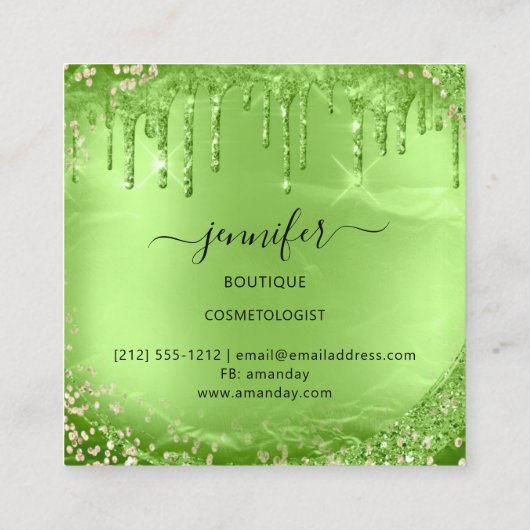 プロフェッショナルブティックショップグリッターグリーン金ゴールド スクエア名刺 (裏面)