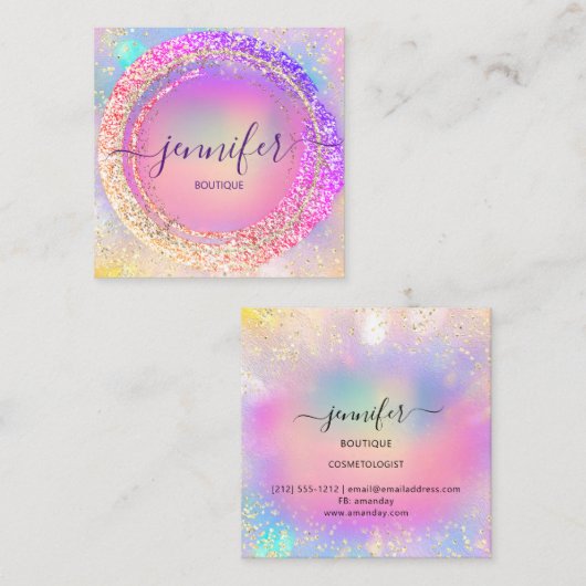 プロフェッショナルブティックショップグリッタースパークホログラフ スクエア名刺 (正面/裏面)