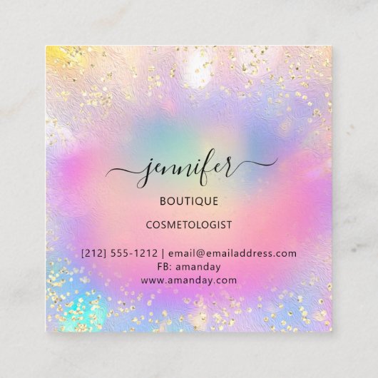 プロフェッショナルブティックショップグリッタースパークホログラフ スクエア名刺 (裏面)