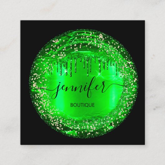 プロフェッショナルブティックショップグリッタードリップエメラルド スクエア名刺 (正面)