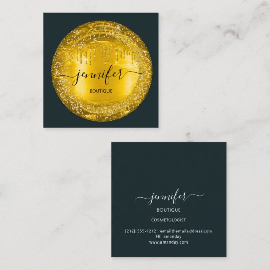 プロフェッショナルブティックショップグリッタードリップス金ゴールドグレイ スクエア名刺 (正面/裏面)