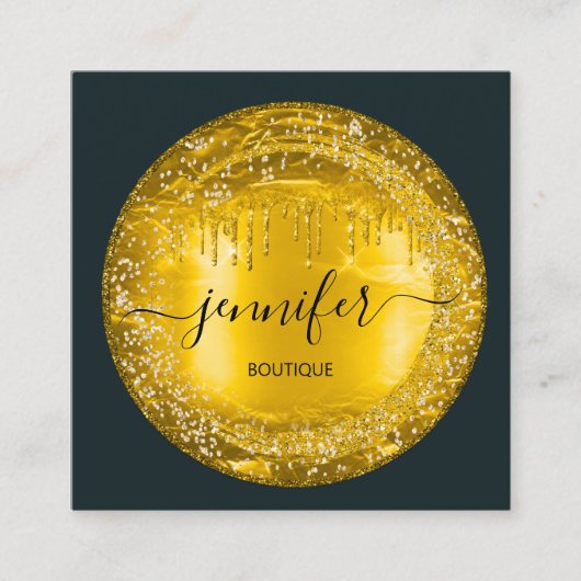プロフェッショナルブティックショップグリッタードリップス金ゴールドグレイ スクエア名刺 (正面)