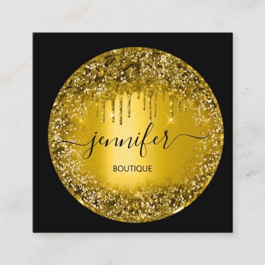 プロフェッショナルブティックショップグリッタードリップ金ゴールドスパ スクエア名刺 (正面)