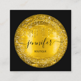 プロフェッショナルブティックショップグリッタードリップ金ゴールドブラック スクエア名刺